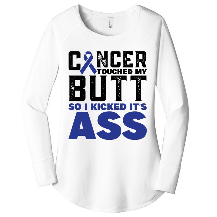 Cancer Touched My Butt So I Kicked Its Ass Funny Colon Cancer Awareness Women's Perfect Tri Tunic Long Sleeve Shirt