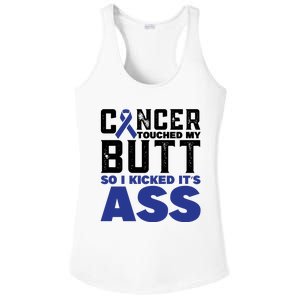 Cancer Touched My Butt So I Kicked Its Ass Funny Colon Cancer Awareness Ladies PosiCharge Competitor Racerback Tank