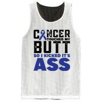 Cancer Touched My Butt So I Kicked Its Ass Funny Colon Cancer Awareness Mesh Reversible Basketball Jersey Tank