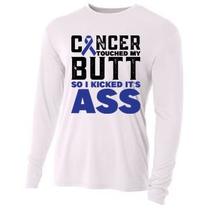 Cancer Touched My Butt So I Kicked Its Ass Funny Colon Cancer Awareness Cooling Performance Long Sleeve Crew