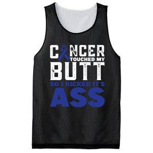 Cancer Touched My Butt So I Kicked Its Ass Funny Colon Cancer Awareness Mesh Reversible Basketball Jersey Tank