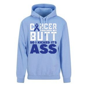 Cancer Touched My Butt So I Kicked Its Ass Funny Colon Cancer Awareness Unisex Surf Hoodie