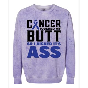 Cancer Touched My Butt So I Kicked Its Ass Funny Colon Cancer Awareness Colorblast Crewneck Sweatshirt