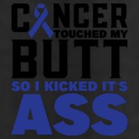 Cancer Touched My Butt So I Kicked Its Ass Funny Colon Cancer Awareness 7 Panel Mesh Trucker Snapback Hat