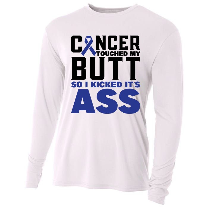 Cancer Touched My Butt So I Kicked Its Ass Funny Colon Cancer Awareness Cooling Performance Long Sleeve Crew