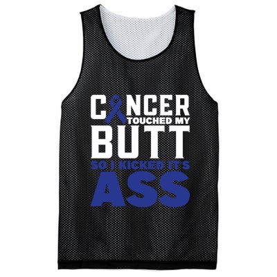 Cancer Touched My Butt So I Kicked Its Ass Funny Colon Cancer Awareness Mesh Reversible Basketball Jersey Tank