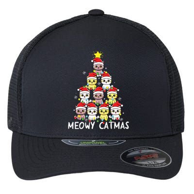 Christmas Tree Meowy Catmas Cat Xmas Girls Boy Funny Santa Flexfit Unipanel Trucker Cap