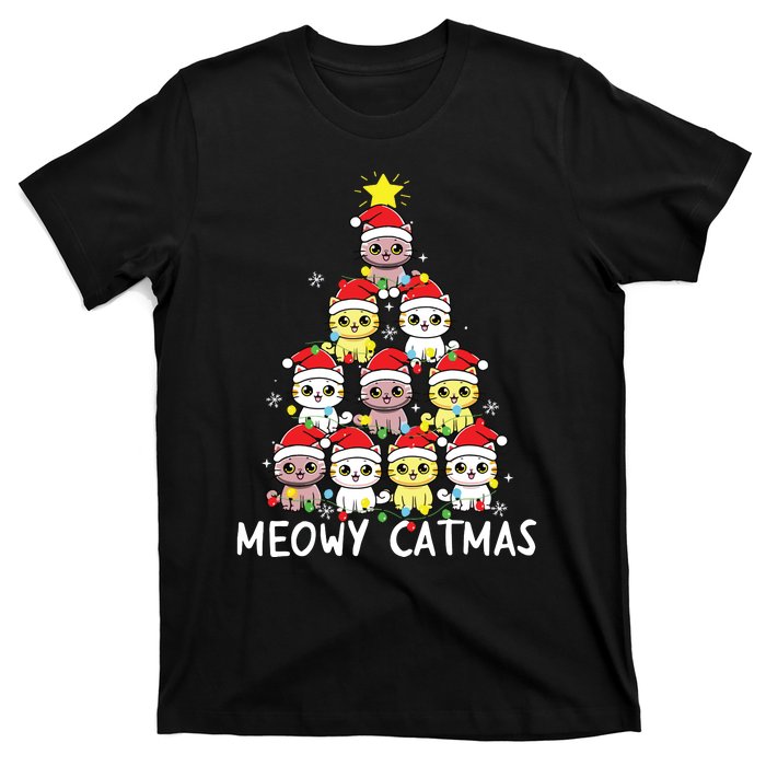 Christmas Tree Meowy Catmas Cat Xmas Girls Boy Funny Santa T-Shirt