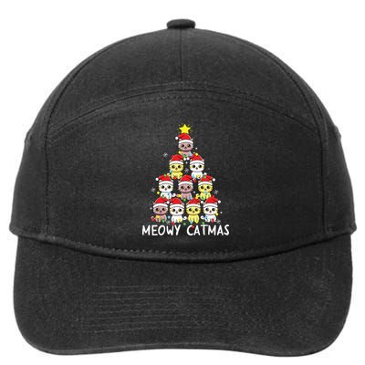 Christmas Tree Meowy Catmas Cat Xmas Girls Boy Funny Santa 7-Panel Snapback Hat