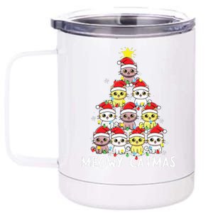 Christmas Tree Meowy Catmas Cat Xmas Girls Boy Funny Santa 12 oz Stainless Steel Tumbler Cup