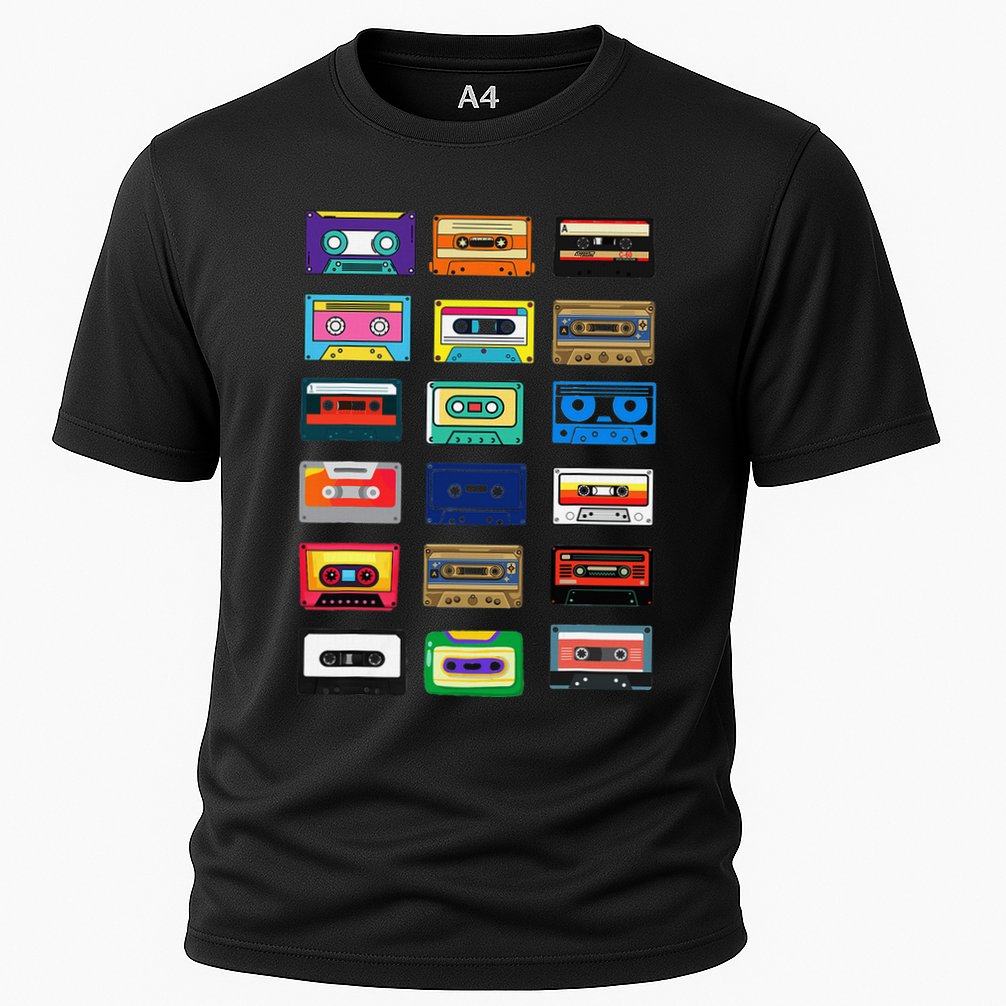 Cassette Tapes Mixtapes 1980s 1990s Radio Music Graphic Cooling Performance Crew T-Shirt