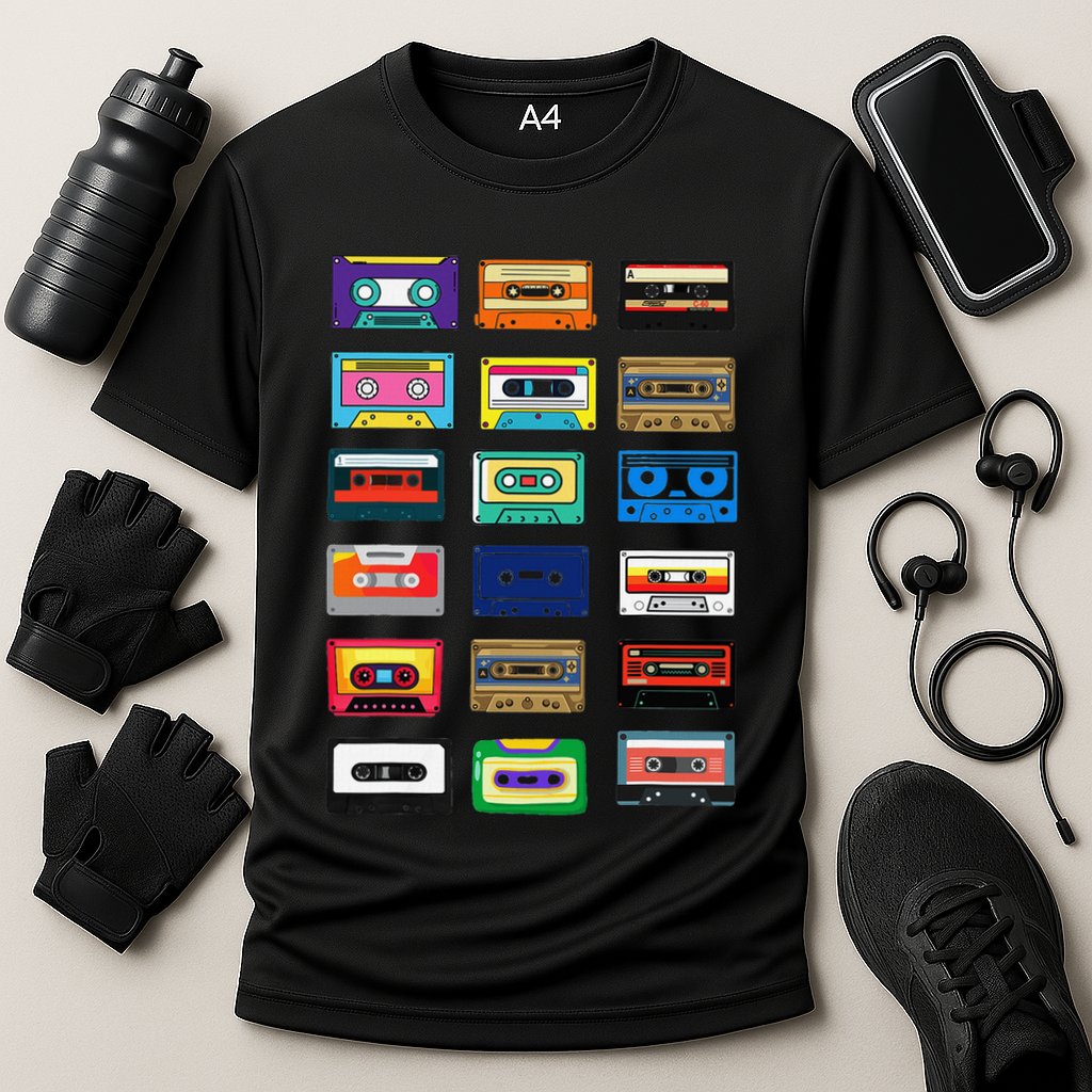 Cassette Tapes Mixtapes 1980s 1990s Radio Music Graphic Cooling Performance Crew T-Shirt