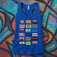 Cassette Tapes Mixtapes 1980s 1990s Radio Music Graphic Womens Tank Top