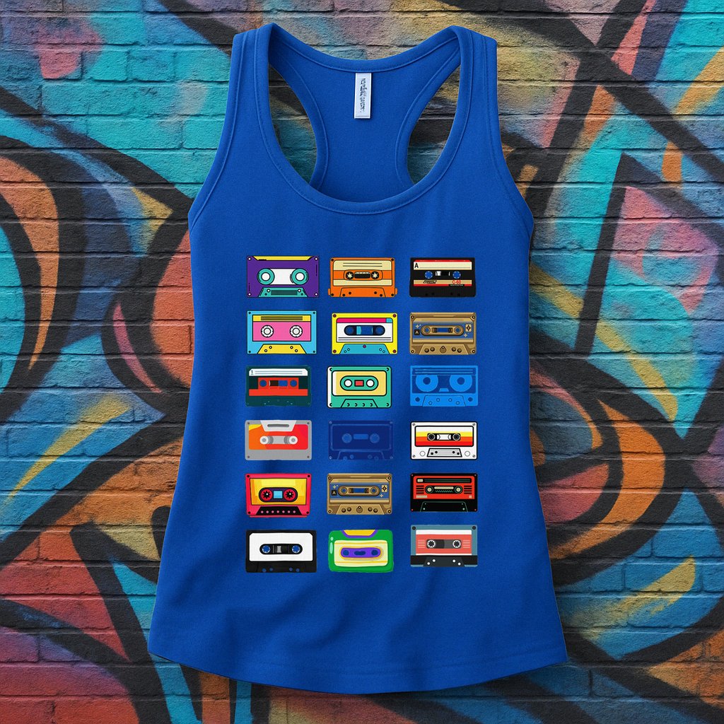Cassette Tapes Mixtapes 1980s 1990s Radio Music Graphic Womens Tank Top