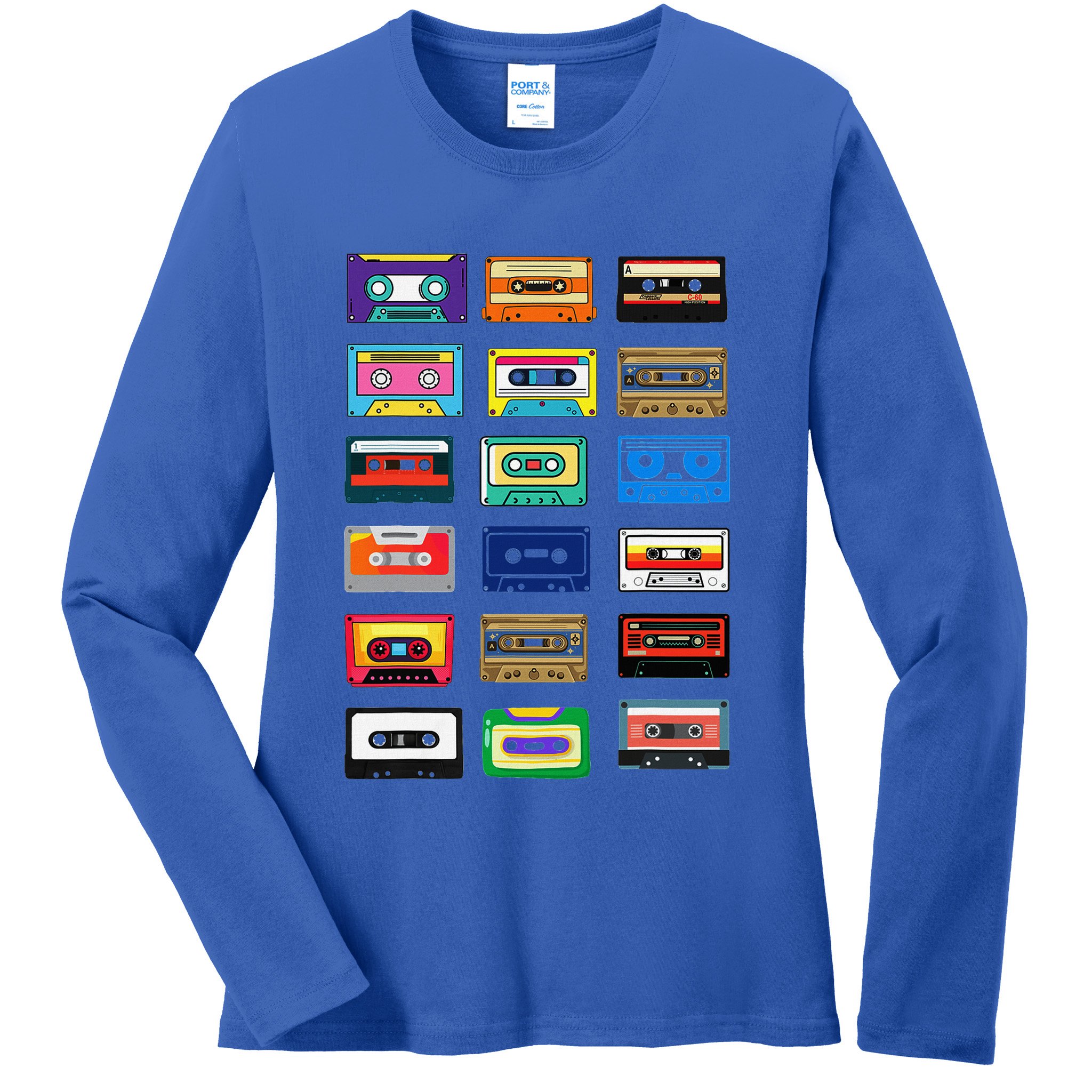 Cassette Tapes Mixtapes 1980s 1990s Radio Music Graphic Ladies Long Sleeve Shirt