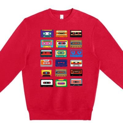 Cassette Tapes Mixtapes 1980s 1990s Radio Music Graphic Premium Crewneck Sweatshirt