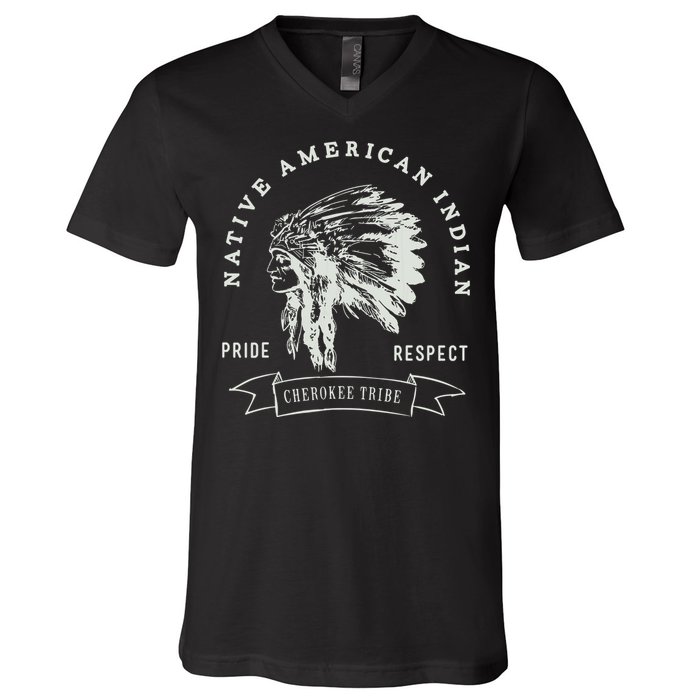 Cherokee Tribe Native American Indian Pride Respect Design V-Neck T-Shirt