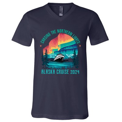 Chasing The Northern Lights Alaska Cruise 2024 Adventure V-Neck T-Shirt