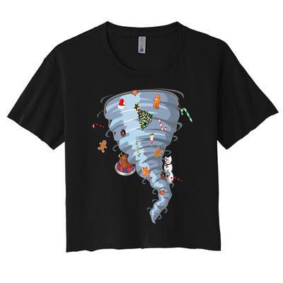 Christmas Tornado New Year Storm Scary Weather  Women's Crop Top Tee