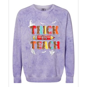 Cute Trick Or Teach Fun Halloween Teacher Leopard Groovy Colorblast Crewneck Sweatshirt