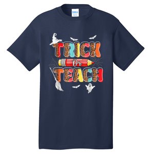 Cute Trick Or Teach Fun Halloween Teacher Leopard Groovy Tall T-Shirt