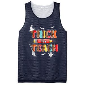 Cute Trick Or Teach Fun Halloween Teacher Leopard Groovy Mesh Reversible Basketball Jersey Tank