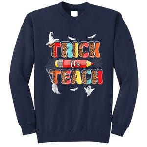 Cute Trick Or Teach Fun Halloween Teacher Leopard Groovy Tall Sweatshirt