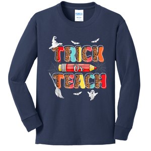 Cute Trick Or Teach Fun Halloween Teacher Leopard Groovy Kids Long Sleeve Shirt