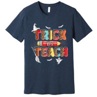 Cute Trick Or Teach Fun Halloween Teacher Leopard Groovy Premium T-Shirt