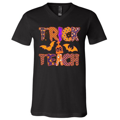 Cute Trick Or Treat Halloween Patterns V-Neck T-Shirt