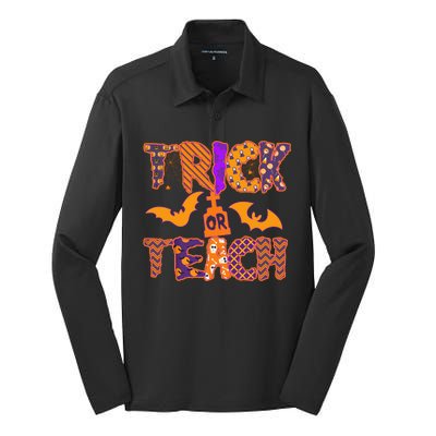 Cute Trick Or Treat Halloween Patterns Silk Touch Performance Long Sleeve Polo