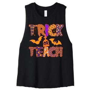 Cute Trick Or Treat Halloween Patterns Women's Racerback Cropped Tank