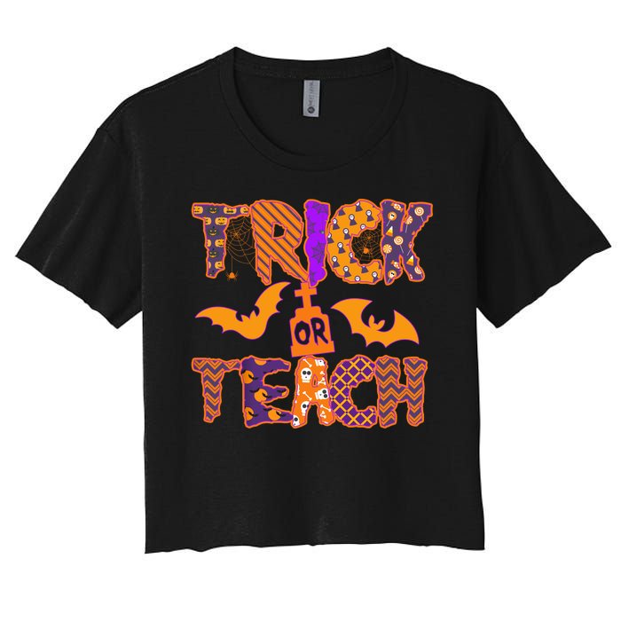 Cute Trick Or Treat Halloween Patterns Women's Crop Top Tee