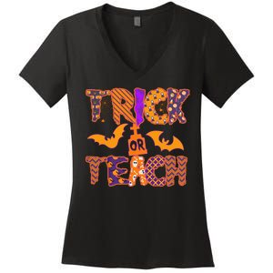 Cute Trick Or Treat Halloween Patterns Women's V-Neck T-Shirt