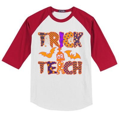 Cute Trick Or Treat Halloween Patterns Kids Colorblock Raglan Jersey