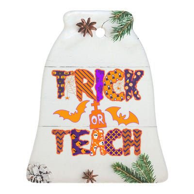 Cute Trick Or Treat Halloween Patterns Ceramic Bell Ornament