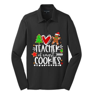 Christmas Teacher Of Smart Cookies Funny Cute Gingerbread  Silk Touch Performance Long Sleeve Polo