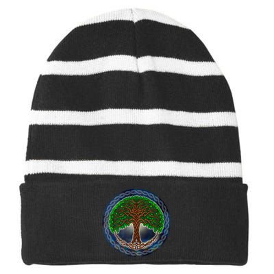 Celtic Tree Of Life Striped Beanie with Solid Band