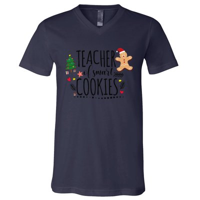 Christmas Teacher Of Smart Cookies Cute Gingerbread Funny V-Neck T-Shirt