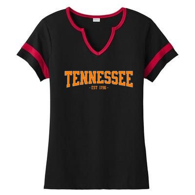 Classic Tn Orange Print Retro Varsity Tennessee Ladies Halftime Notch Neck Tee