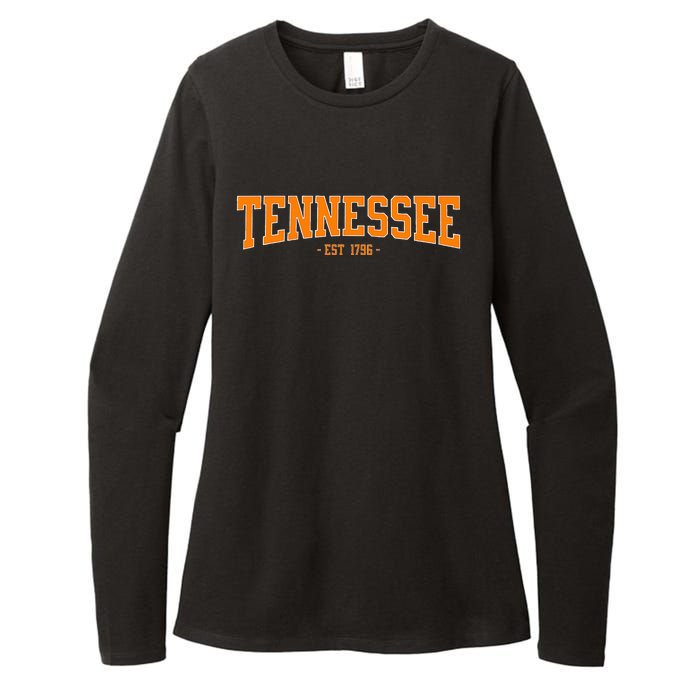 Classic Tn Orange Print Retro Varsity Tennessee Womens CVC Long Sleeve Shirt