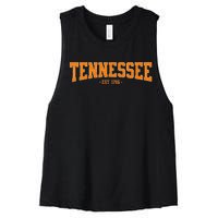 Classic Tn Orange Print Retro Varsity Tennessee Women's Racerback Cropped Tank