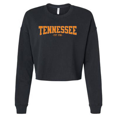 Classic Tn Orange Print Retro Varsity Tennessee Cropped Pullover Crew