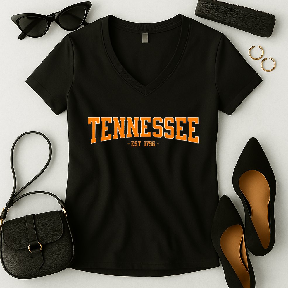 Classic Tn Orange Print Retro Varsity Tennessee Women's V-Neck T-Shirt