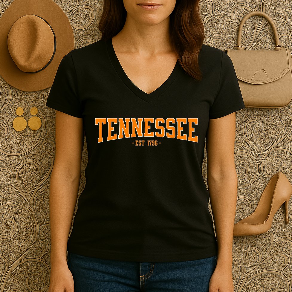 Classic Tn Orange Print Retro Varsity Tennessee Women's V-Neck T-Shirt