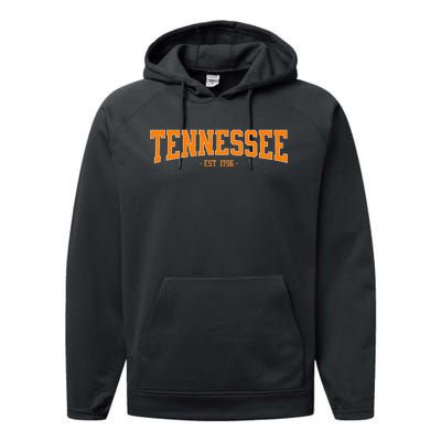 Classic Tn Orange Print Retro Varsity Vintage Tennessee Performance Fleece Hoodie