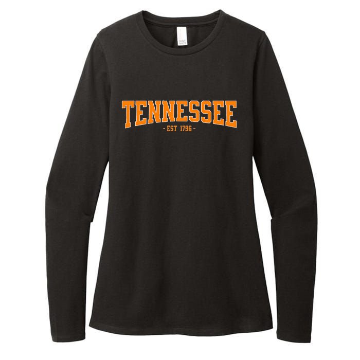 Classic Tn Orange Print Retro Varsity Vintage Tennessee Womens CVC Long Sleeve Shirt