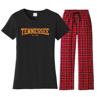 Classic Tn Orange Print Retro Varsity Vintage Tennessee Women's Flannel Pajama Set