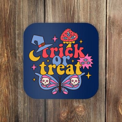 Cute Trick Or Treat Moon Night Butterfly Halloween Coaster