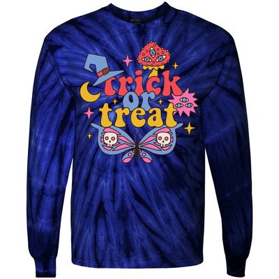 Cute Trick Or Treat Moon Night Butterfly Halloween Tie-Dye Long Sleeve Shirt